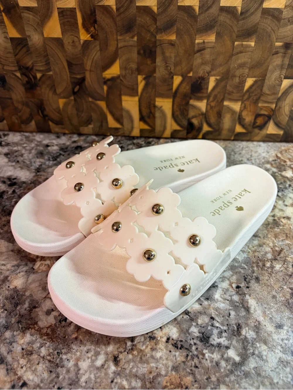 kate spade White Floral Strap Slide Sandals